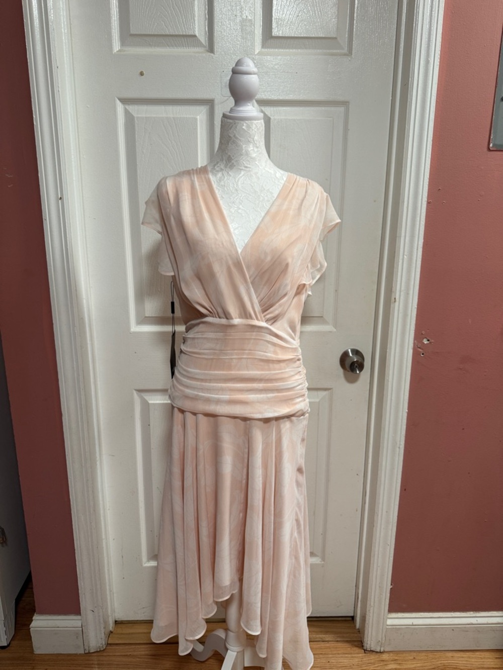 White House Black Market Blush Peach Wrap Midi Dress